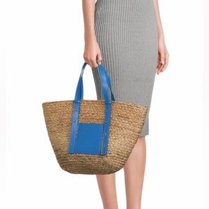 Time and Tru Blue Blitz Jute Pocket Tote with Adjustable Double Handles.